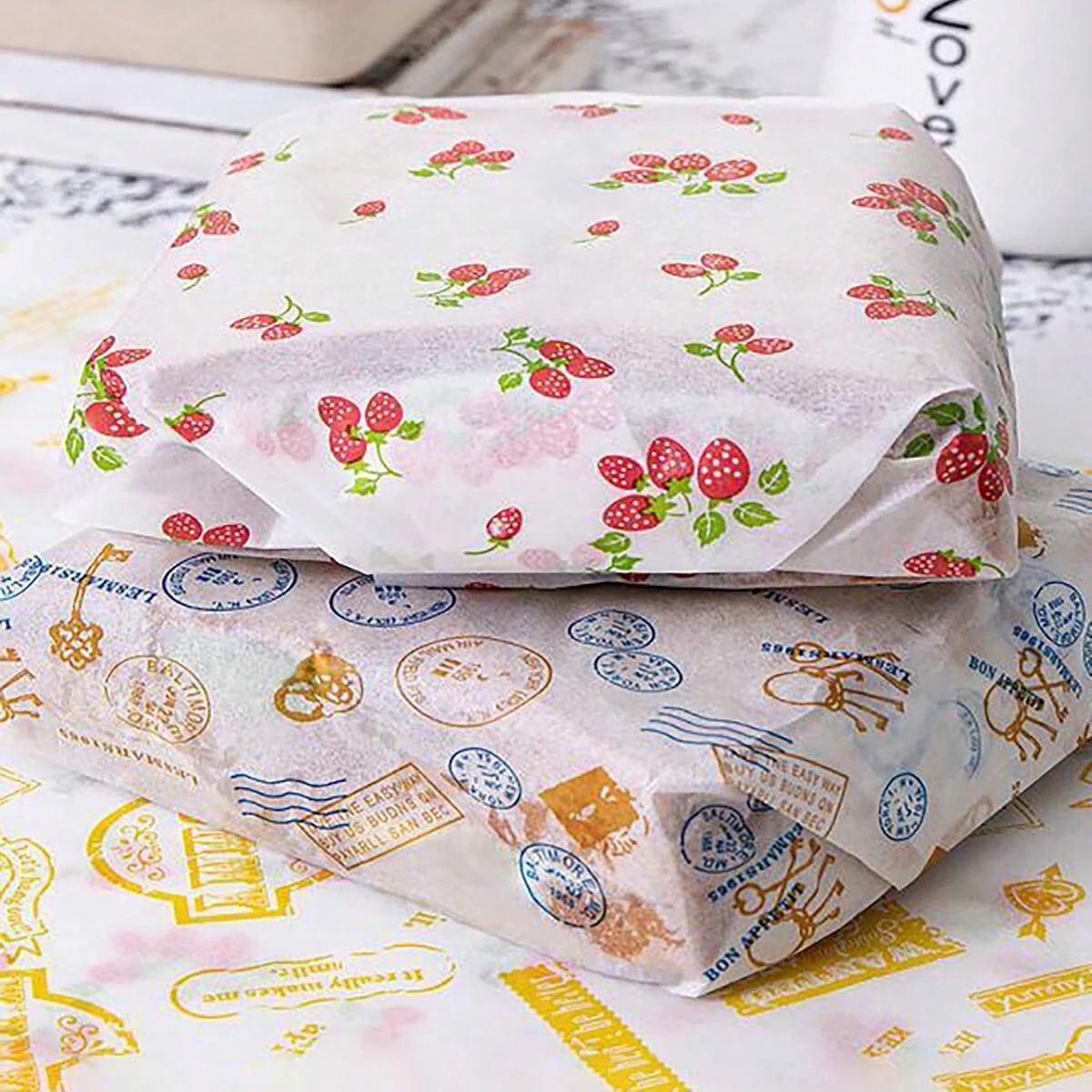 50 stücke, farbiges Öl papier Back papier, Kuchen und Dessert Macaron Sandwich und Kartoffel chip Anti-Öl-Papier block, Image