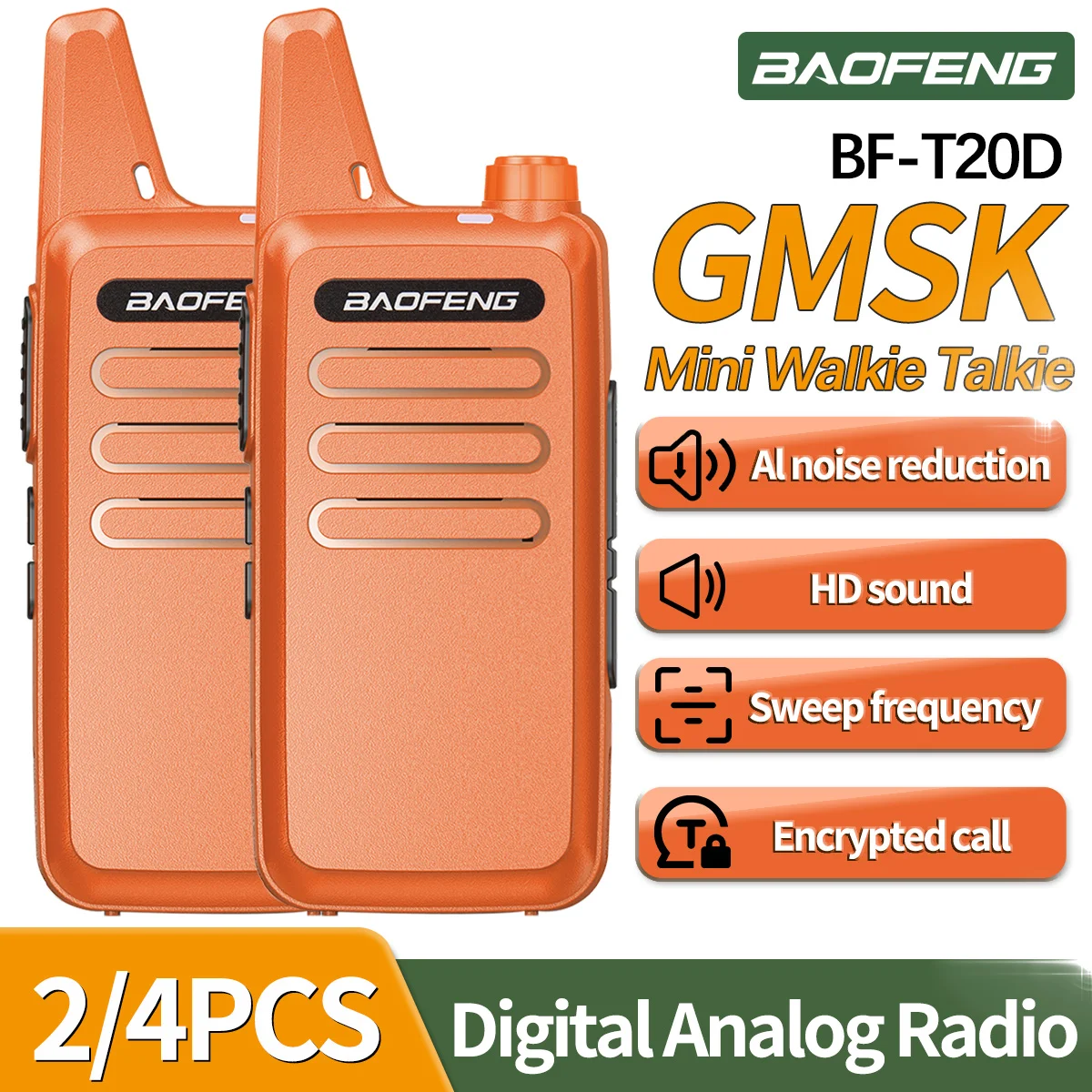 Baofeng BF-T20D 30CH Mini Walkie Talkie UHF 400-470 MHz VOX Verschlüsselter Anruf Unterstützung USB Typ-C Aufladen Tragbares Zwei-Wege-Amateurfunkgerät Image