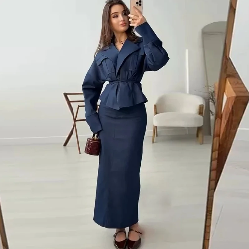 Damenbekleidung Grenzüberschreitender Außenhandel, plissierte Schnürtaille, modisches, hüftumwickeltes Kleiderset, hochwertiges Temperament Image