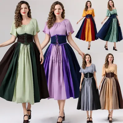 Mittelalterliches Kleid Krawatte Taille Retro Bühnenkleidung Halloween Palast Kleid Karneval Rollenspiel Party Kostüm Image