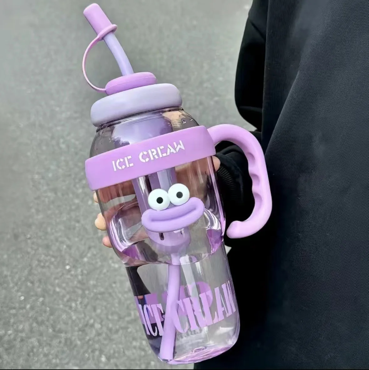 1100ML Sport-Trinkflasche, Niedliche Ästhetische Großvolumige Wasserflasche für Frauen, Sommer Heim- und Outdoor-Trinkflasche mit Strohhalm Image