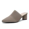 5 cm dicker Absatz gestrickte Baotou halbe Hausschuhe Damen Slip auf spitzer Zehenabsatz Schuhe Damen elegante Kleid Sandalen Plus Größe 43