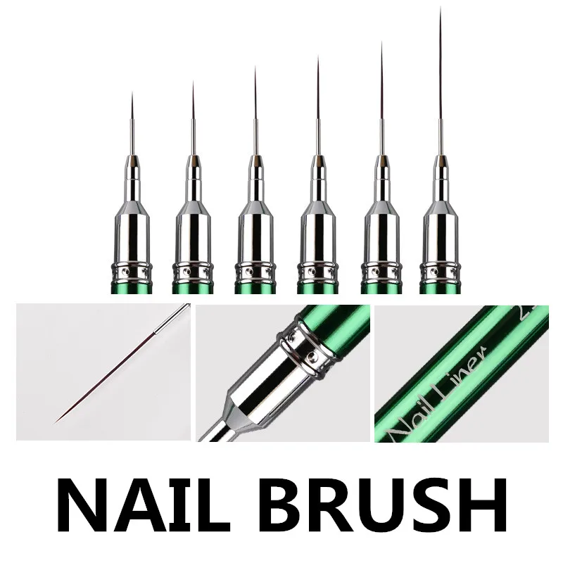 6/9/12/15/18/25mm Grün Metall Griff Kunst Liner DIY Malerei Pinsel Zeichnung linien Streifen Blume Malerei Stift UV Gel Pinsel Image