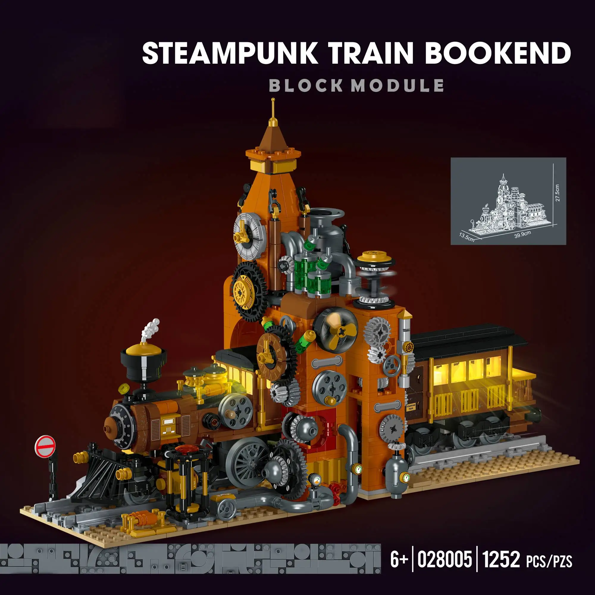 1252PCS 2024 Neue Steampunk Zug Buchstütze Modell Mit Licht Pädagogisches Bausteine Ziegel Kinder MOC Spielzeug Geburtstag Geschenke Image