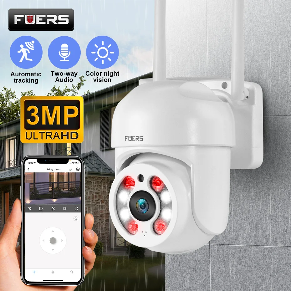 FUERS 3MP HD Wifi Kamera PTZ Outdoor 4X Digital Zoom Menschliche Erkennung Sicherheit IP Kamera AI Auto Tracking Überwachungs Kamera Image