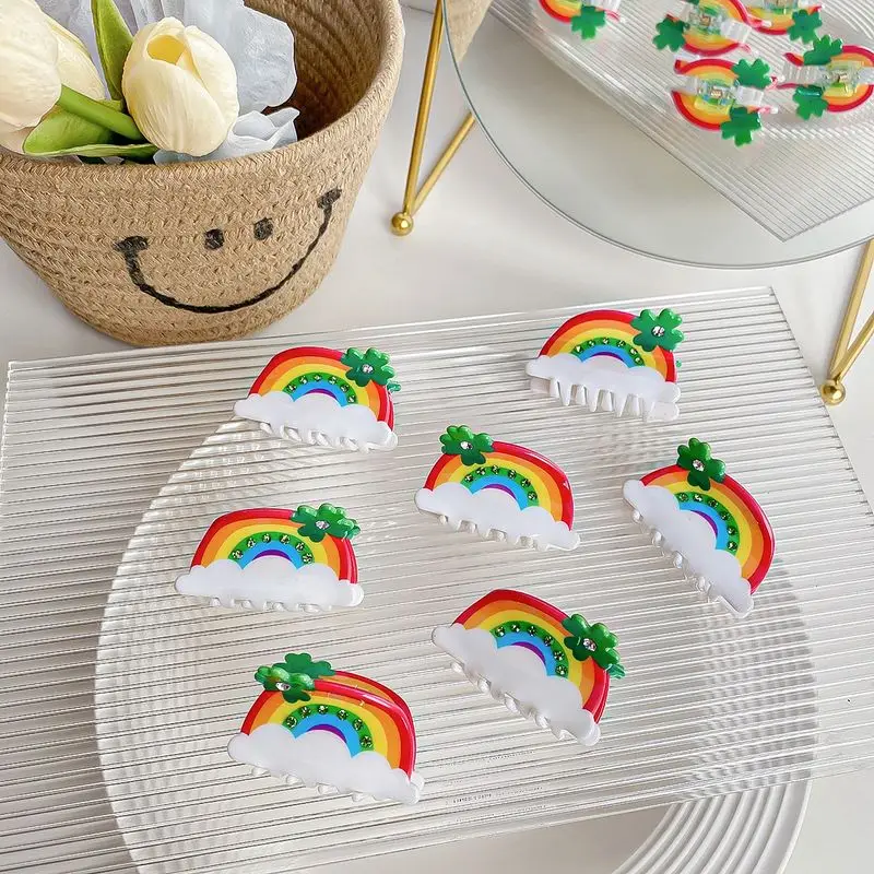 1pc Rainbow small grab clip, sweet temperament hair clip, half tied hair, ponytail clip, small shark clip hair accessory Image