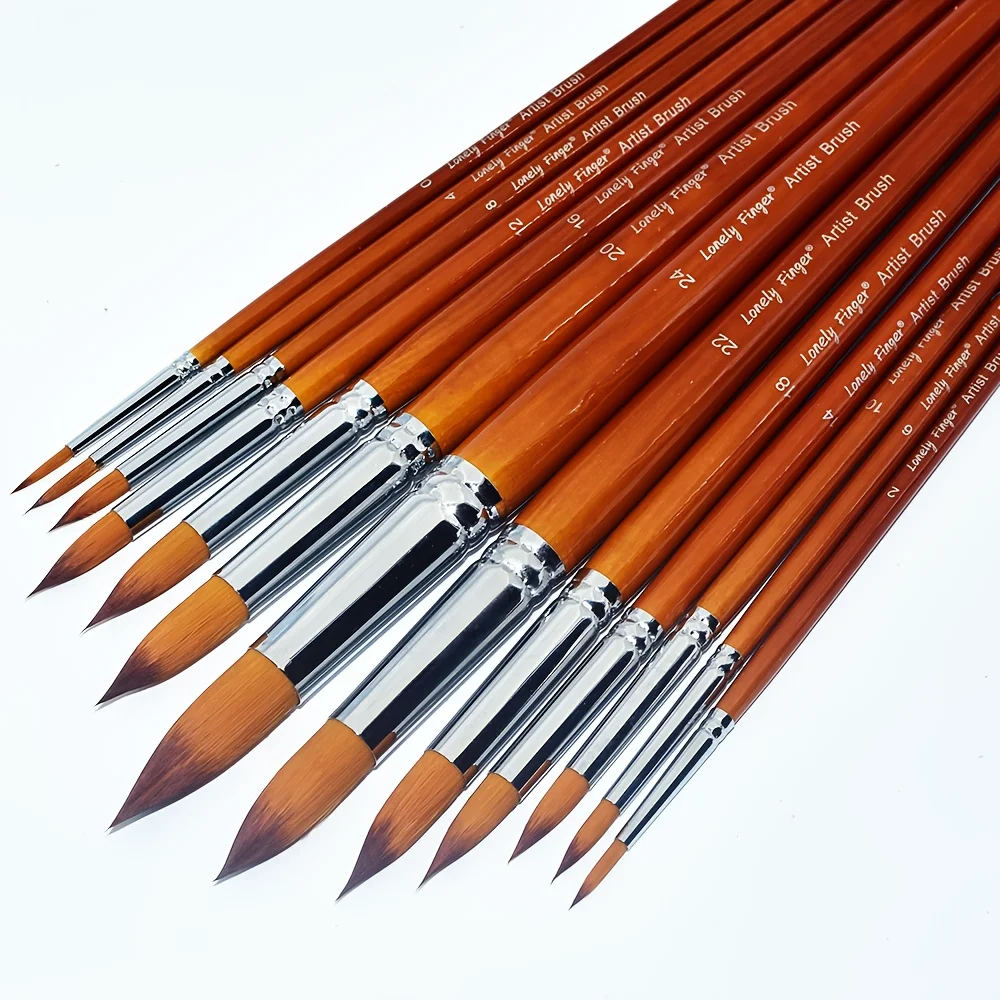 9/13-teiliges rundes großes Pinselset mit langem Griff und Nylonhaar, für Profis und Künstler, Acryl-Aquarell-Ölgemälde Image