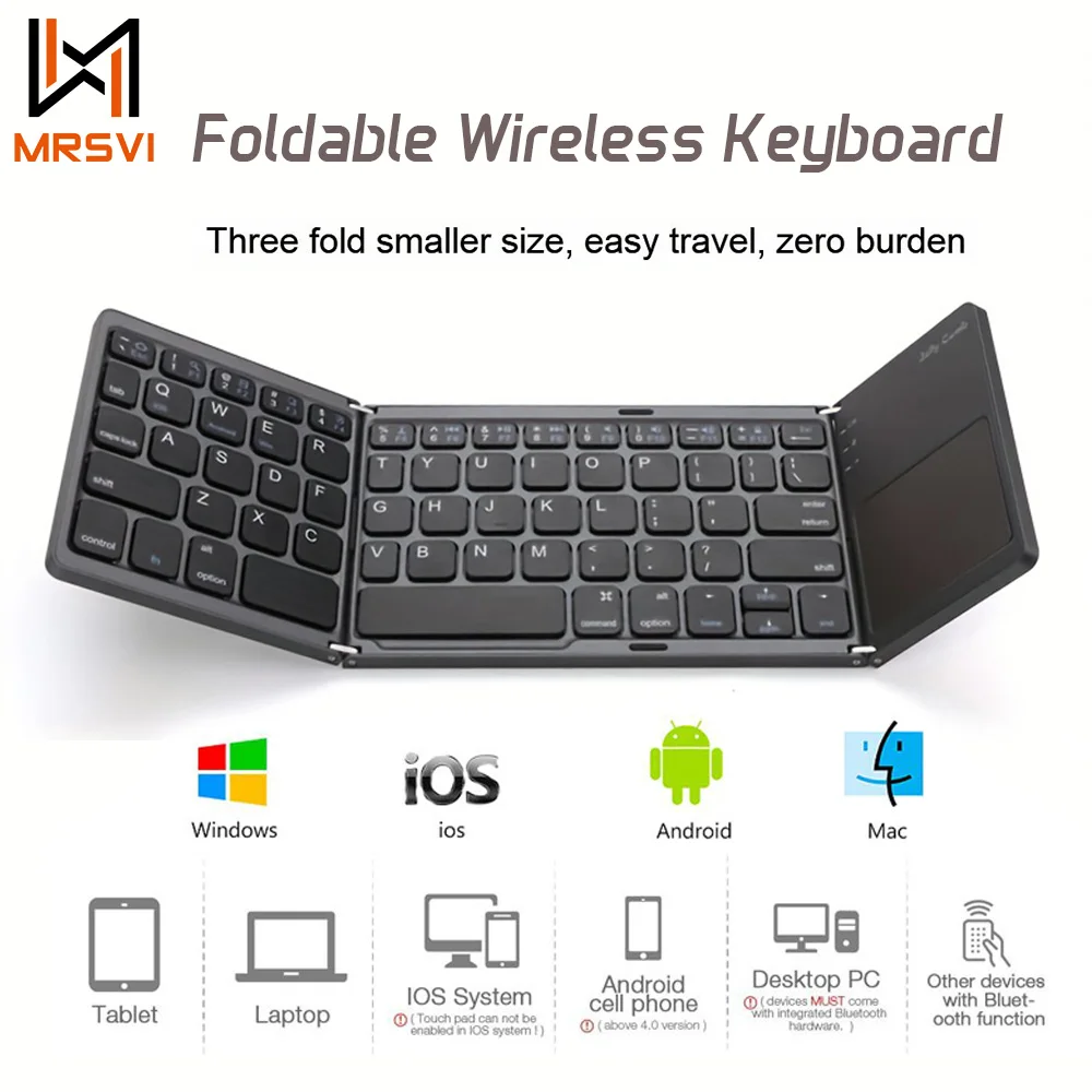 MRSVI faltbare kabellose Tastatur B033 mit Ständer für iPad, Tablet, Laptop, Telefon, Mini-Tastatur für Windows, iOS-Tablet-Telefon