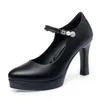 Elegante Komfort Flache Weiche Leder Schuhe Frauen Mary Jane Frühling Block High Heels Büro Schuhe