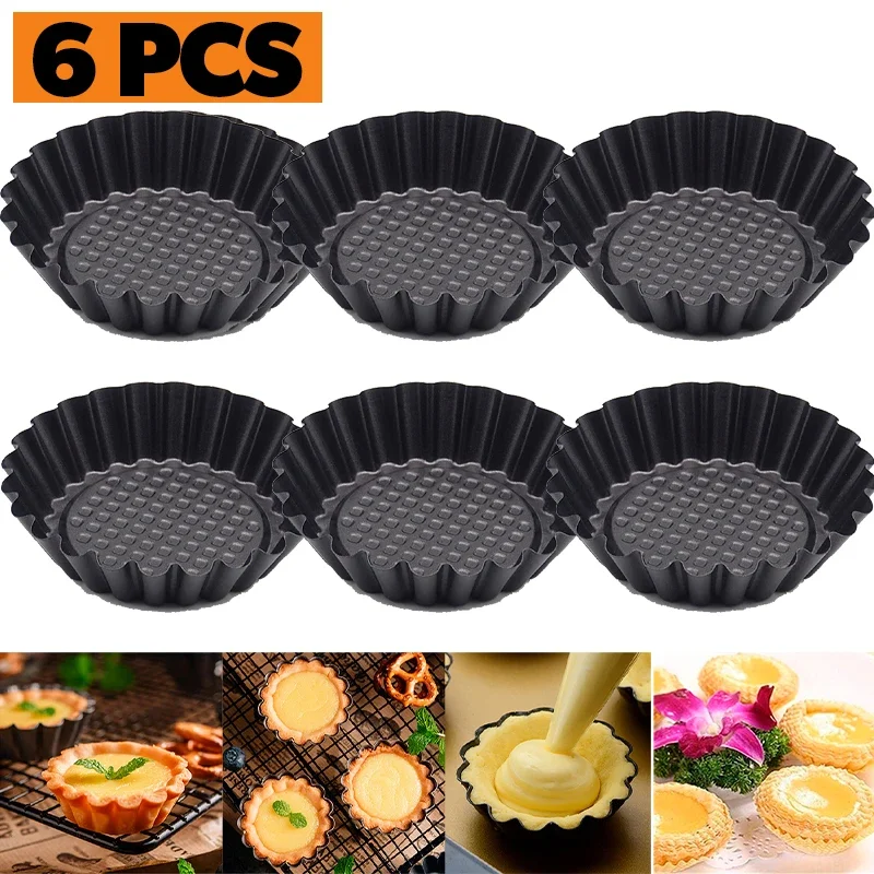 6 Stücke Antihaft-Törtchen Quiche Flan Pan Runde Spitze Ei Torte Form Wiederverwendbare Törtchen Formen Kuchen Backförmchen Kuchen Cookie Cupcake Form Image