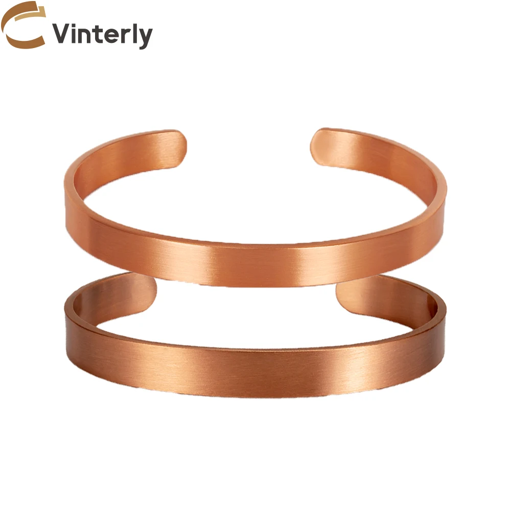 Braccialetti in rame puro Vinterly per donna uomo unisex braccialetti aperti regolabili da 8 mm gioielli ridimensionabili femminili morbido metallo semplice