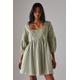 Warehouse Womens Tablecloth Trim Square Neck Mini Smock Dress - Khaki - Size 14 UK | Warehouse Sale | Discount Designer Brands