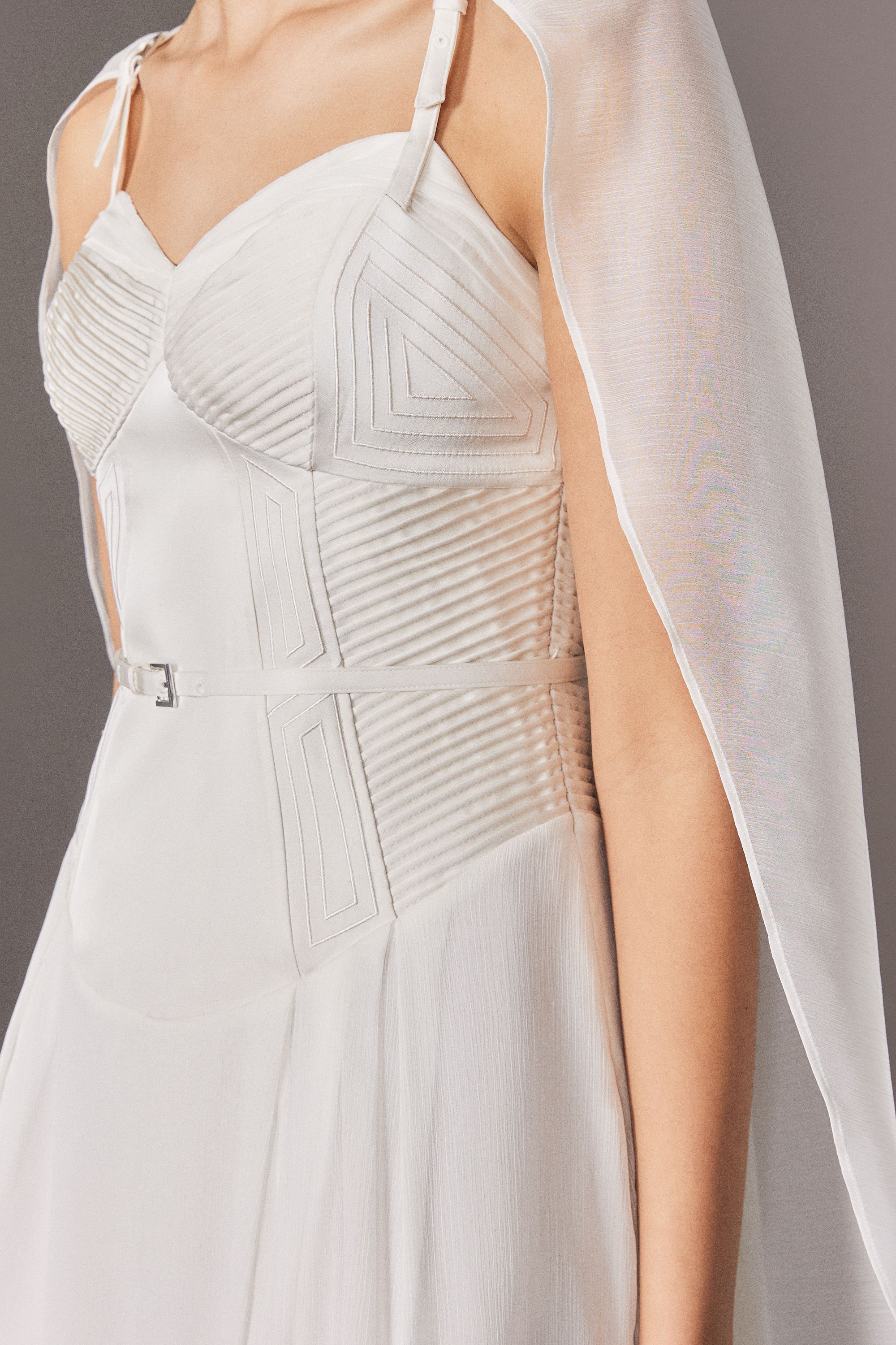 Karen Millen Womens Archive Collection - Corset Detail Georgette Cape Woven Maxi Dress - White - Size 14 UK