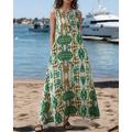 Per donna Abito maxi Abito a trapezio Abito Estivo Boho Quotidiano Ferie Vestibilità regolare Blocco di colori Tribale Senza Maniche Girocollo Arancione Verde Estate