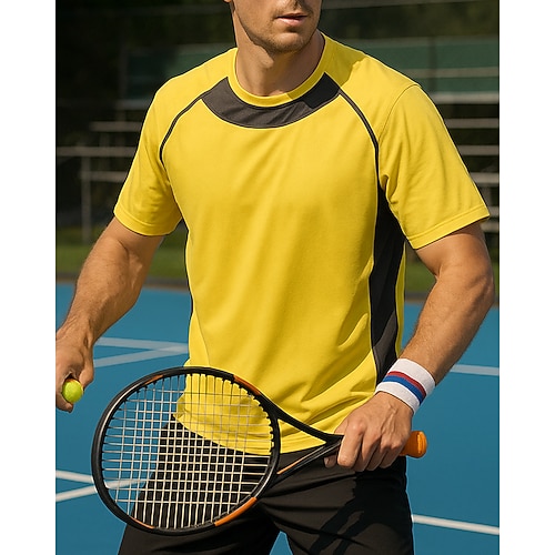 Per uomo Patchwork Maglietta sportiva Maglia da tennis Maglietta da tennis Maniche Corte Traspirante Tennis Golf Pickleball Girocollo Giallo Grigio chiaro Viola Abbigliamento da tennis
