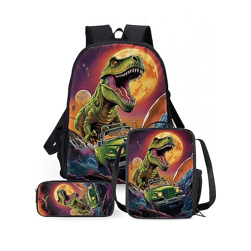 Set zaino per bambini con dinosauri, zaino scolastico a 3 pezzi con t-rex, borsa per il pranzo e astuccio, zaino leggero e capiente per la scuola elementare e il ritorno a scuola