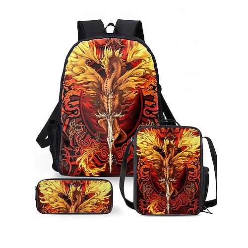 Set Zaino Drago per Ragazzi con Borsa per Pranzo e Astuccio Zaino Scuola di Grande Capacità per Scuola Elementare Ritorno a Scuola