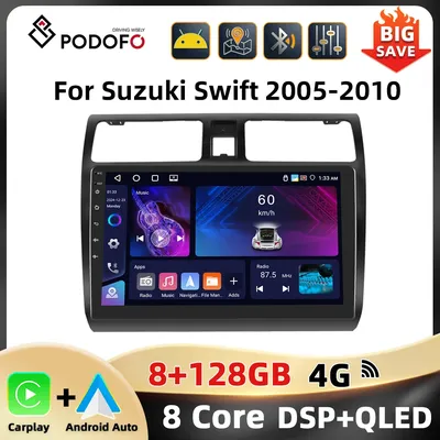 Podofo AI Voice 10.1'' Autoradio For Suzuki Swift 2005-2010 Car Intelligent Multimedia Carplay Android Auto WIFI GPS Car Stereo