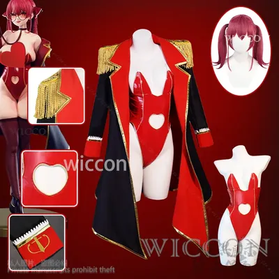 Virtual Vtuber Cosplay Idol Houshou Marine Kostüm Rot Wet Look PVC Sexy Glänzendes PU Leder Hase Image