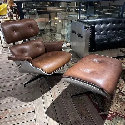 Vintage Lounge Chair Office Aviator Leisure Chair with Ottoman Leather Recliner Chair Accent Swivel