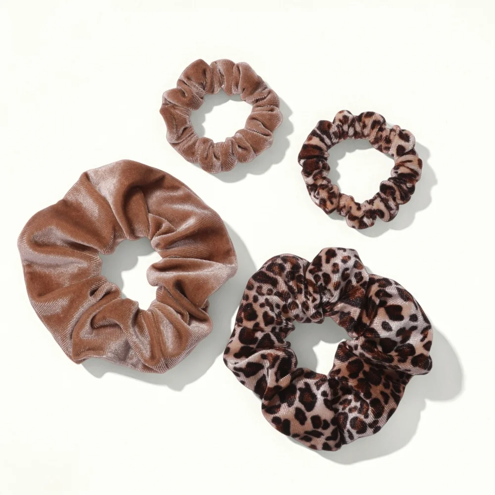 4 teile/los Braun Kaffee Rosa Haargummis für Haar Elastische Haargummi Samt Frauen Kleine Große Mix Leopd Stoff Mode Niedlich Solide Image