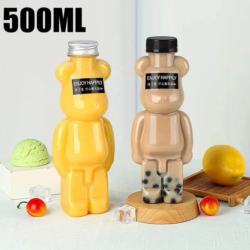 500 ml Nette Bär Milch Tee Flasche Einweg PET Transparent Saft Flasche Cartoon Bär Tragbare Saft Joghurt Flasche Image