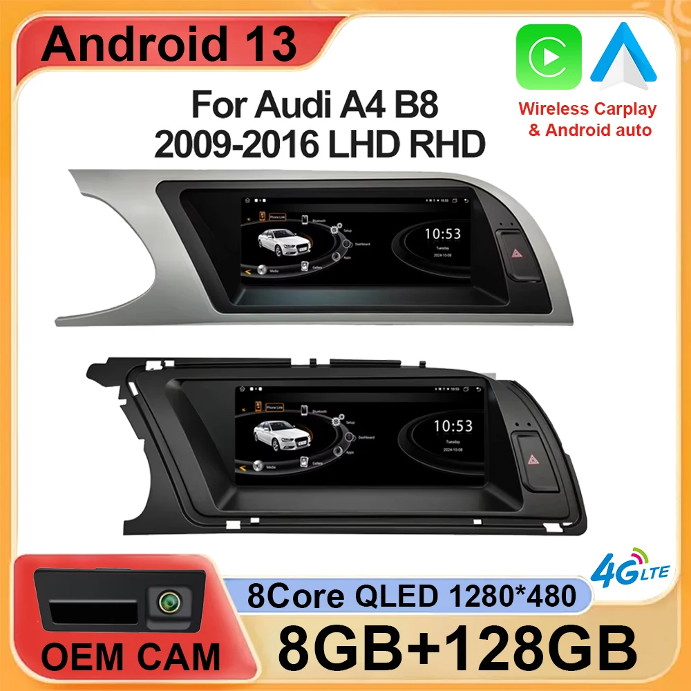 8,8 zoll Android 13 Auto Multimedia Radio Player Drahtlose Carplay Für Audi A4 B8 2009-2016 4G wifi 8 Core CPU GPS Navigation Image