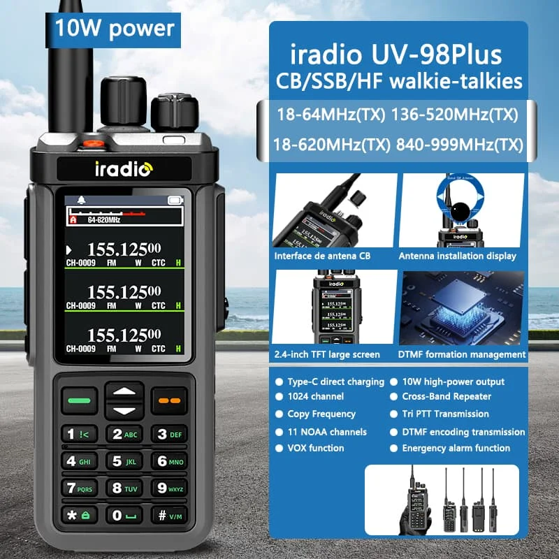 Iradio UV-98 PLUS Air Band Walkie Talkie Cross Band Repeater 2,4"Großes Scree USB LSB CW CB SW MW LW SSB HF Multiband-Amateurfunk Image