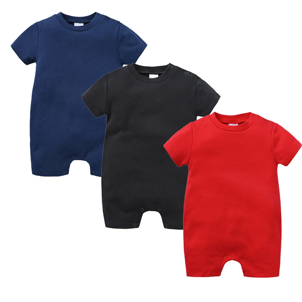 2025 3-teiliges Set, Unisex-Baby-Kleidung für Mädchen und Jungen, 100 % Baumwolle, Sommer, kurzärmelig, einfarbig, einfarbig, für Neugeborene Image