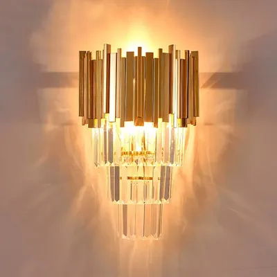Luxury Living Room Wall Sconce Lighting Gold/Chrome Polished Steel Crystal Wall Lamp Bedroom Hallway Led Cristal Wall Lights