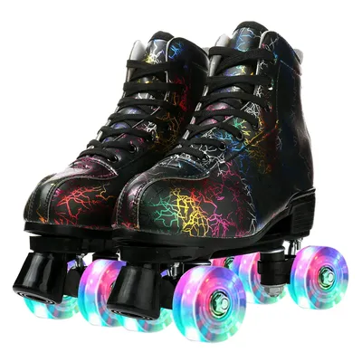 2025 Flashing Quad Roller Skates Women Adult Beginner Outdoor Sliding PU Leather ABEC-5 Bearing 4 Wheels Sneakers Skating Shoes