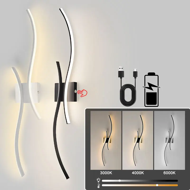 Drahtlose wiederaufladbare Batterie-LED-Wandleuchten, Wandleuchte für Schlafzimmer, 3 CCT Touch-dimmbare Wandleuchten mit Fernbedienung für den Flur
