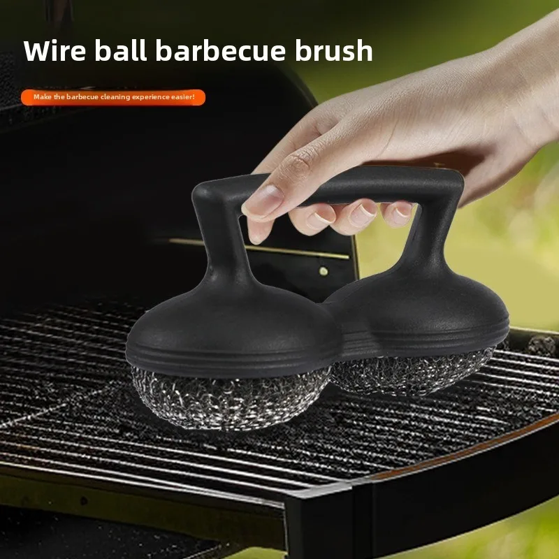 1 Stück Stahldraht-Kugel-BBQ-Grillbürste mit langlebigem Kunststoff, vielseitig einsetzbares Outdoor-Reinigungswerkzeug für Grillofen und Küchenutensilien Image