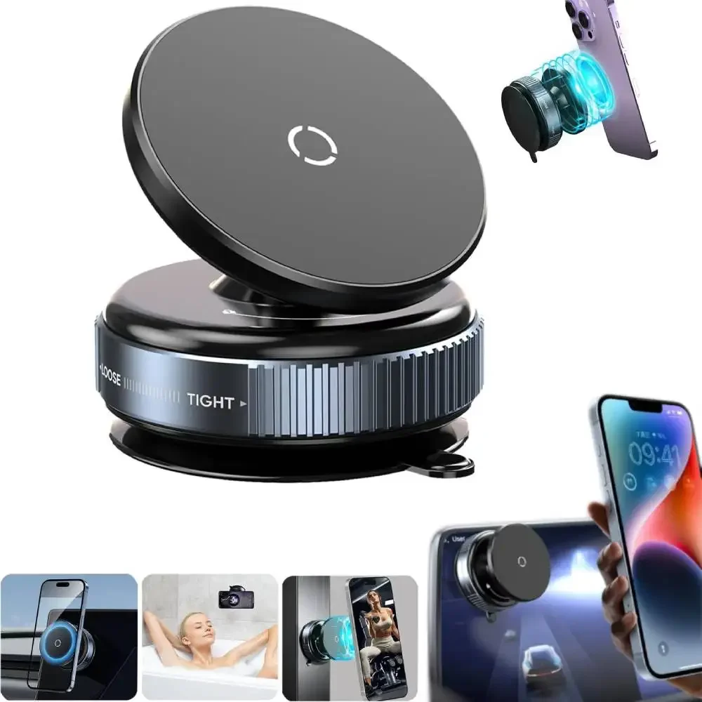 Support magnétique à ventouse sous vide, Mobile automatique Double face 360 ° Support de téléphone rotatif pour smartphone iPhone 12-16