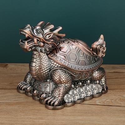 Vintage Ashtray with Lid, Dragon Turtle Windproof Ashtray for Home Living Room, Anti-Smoke Decorative Covered Ashtray Ornament