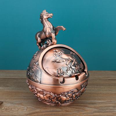 Vintage Ashtray with Lid, Chinese Zodiac 12 Animal Signs Decorative Covered Ashtray, Windproof Desktop Ornament for Home Office Living Room