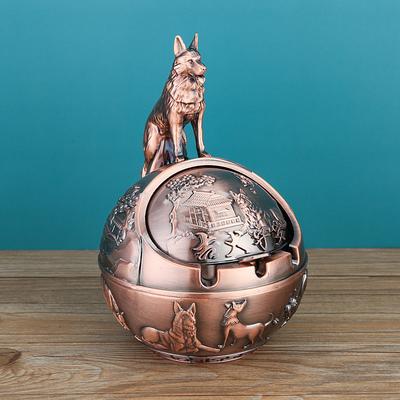 Vintage Ashtray with Lid, Chinese Zodiac 12 Animal Signs Decorative Covered Ashtray, Windproof Desktop Ornament for Home Office Living Room
