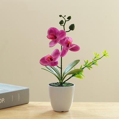 Artificial Orchid Potted Flower Plant, Faux Phalaenopsis Flower Arrangement, Realistic Silk Orchid in Pot for Home Office Table Centerpiece Decor