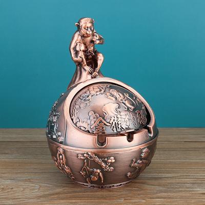 Vintage Ashtray with Lid, Chinese Zodiac 12 Animal Signs Decorative Covered Ashtray, Windproof Desktop Ornament for Home Office Living Room