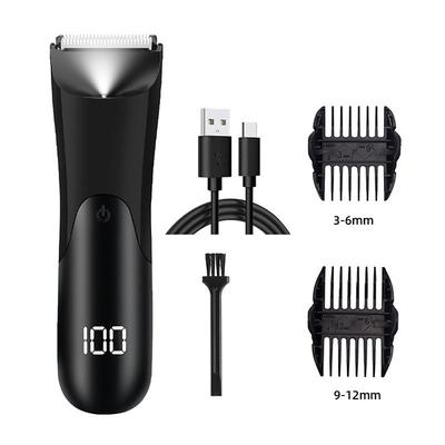 Men's Electric Body Hair Trimmer with Ceramic Blade – Wet Dry Groin Shaver with 2 Guard Combs