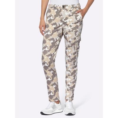 Cargohose HEINE, Damen, Gr. 38, Normalgrößen, beige (ecru, hellgrau, bedruckt), 98% Baumwolle, 2% Elasthan, gemustert, bedruckt, 7/8-Länge, Hosen Image