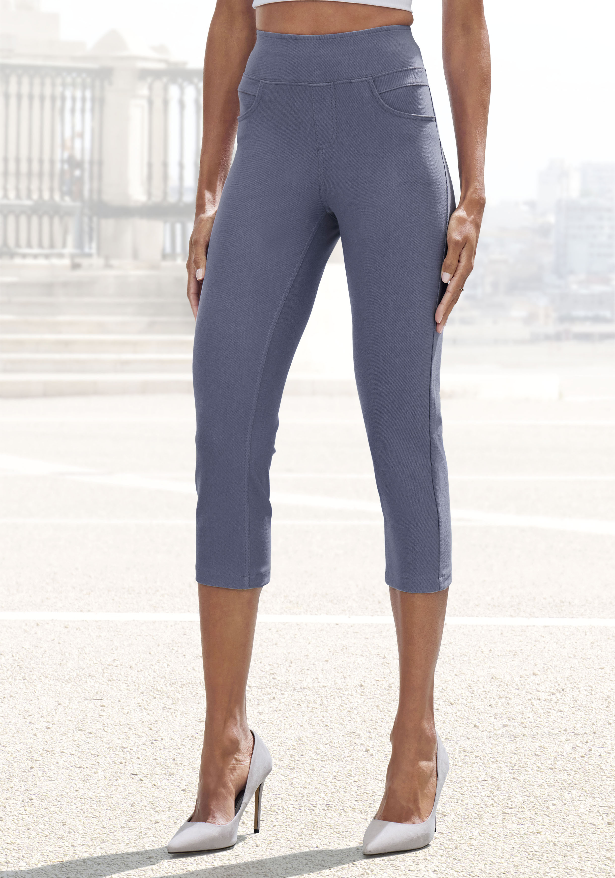 Caprihose H.I.S, Damen, Gr. 48/50, N-Gr, blau (jeans blau), Obermaterial: 70% Baumwolle, 25% Polyester, 5% Elasthan, unifarben, Basic, Hosen Caprihose, im Schlupfhosen Style