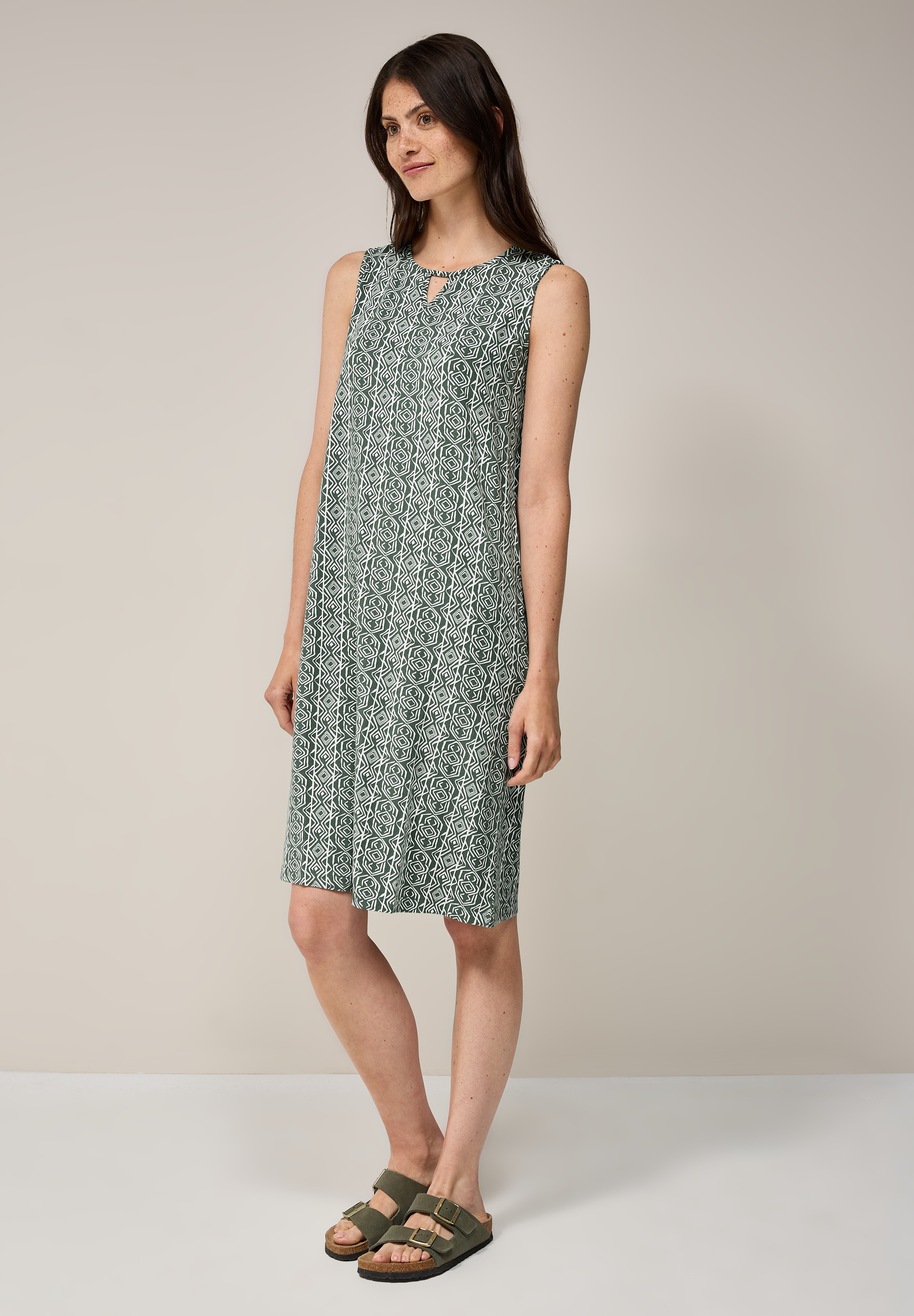 Jerseykleid CECIL, Damen, Gr. S (38), US-Größen, grün (balmy khaki), Stoff, 95% Viskose, 5% Elasthan, bedruckt, normal kniefrei, Rundhals, Bündchen, Kleider Jerseykleid, knielang