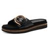 Pantolette MARCO TOZZI, Damen, Gr. 42, schwarz, Lacklederimitat, unifarben, casual, Schuhe, Plateau, Sommerschuh, Schlupfschuh mit dekorativer Schnalle