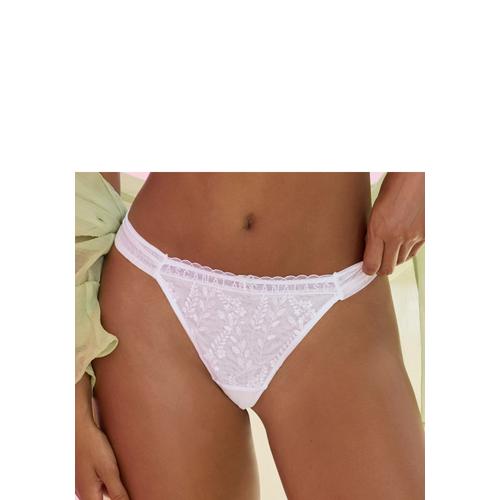 String LASCANA, Damen, Gr. 36/38, weiß, Mesh, Obermaterial: 83% Polyamid, 9% Polyester, 8% Elasthan, Unterhosen, aus Mesh mit zarter, glänzender Blumenstickerei