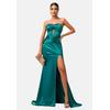 Jerseykleid MODA MINX "Daisy Long Slit Dress", Damen, Gr. XL, EURO-Größen, grün (dunkelgrün), 100% Polyester, unifarben, elegant, lang, ohne Ärmel, Kleider, mit wunderbarem Korsett-Element
