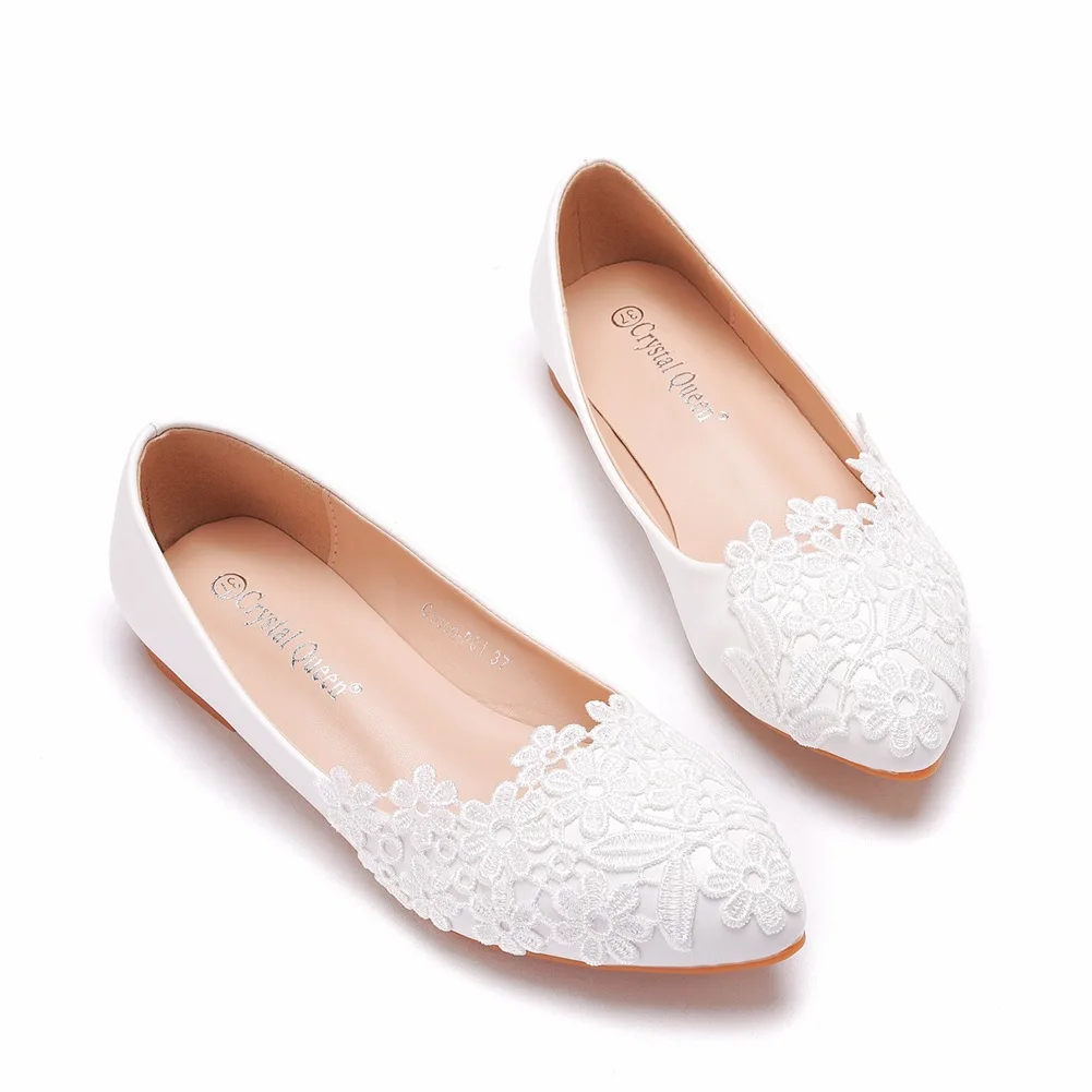 Plus Größe 35–43, elegante Spitzen-Hochzeitskleid-Schuhe für Damen, 2022, Sommer, spitze Zehen, flache Schuhe, niedrige Absätze, weiße Damen-Loafer