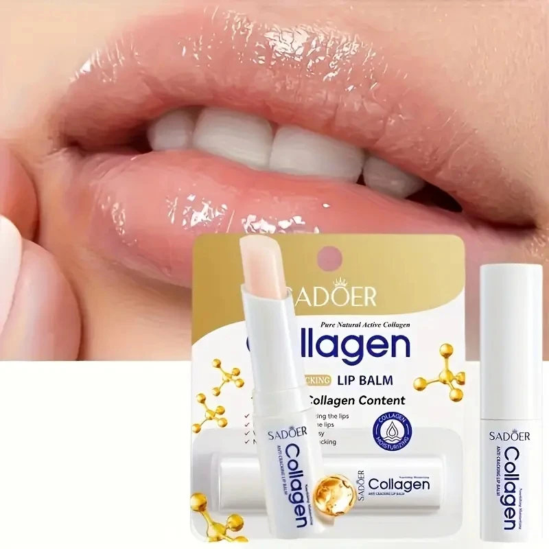 1/2/3 stücke SADOER Kollagen Lip Balm Feuchtigkeitsspendende Anti Falten Anti-aging Pflegende Feuchtigkeitsspendende Lippenstift Lippen Hautpflege produkte Image