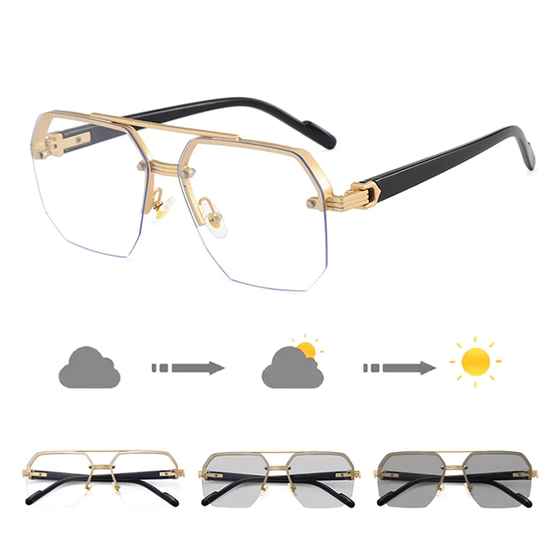 1/2PCS Männer Metall Sonnenbrille Platz Halb Rahmen Photochrome Gläser Casual Trend Persönlichkeit Mode Outdoor Sport Brillen Image
