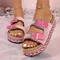 Summer New Trend Fashion Design Thick Bottom Twine Double Buckle Rhinestone Cork Beach Slippers Large Size Women's Shoes